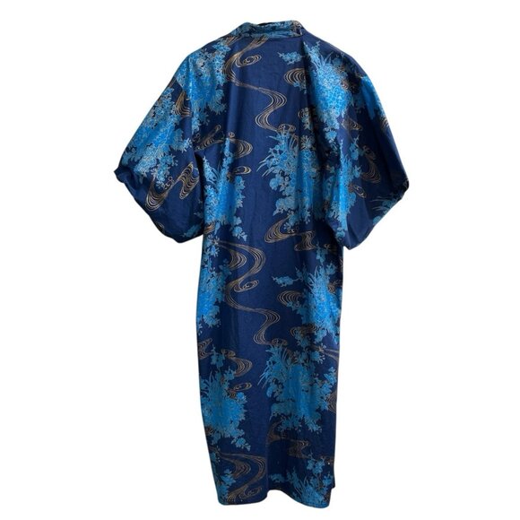Kimono Made In Japan Unisex S Traditional Blue Asian‎ Floral Print Robe Lounge - Picture 2 of 6